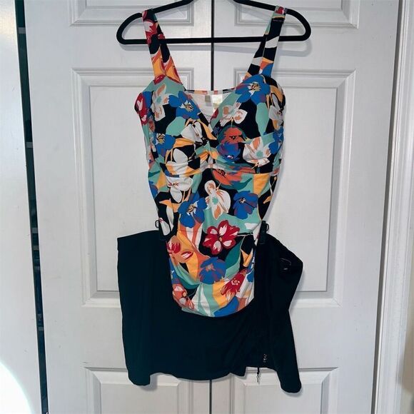 Anne Cole Women's Plus Size 22W Floral two-Piece Swimsuit Multicolor Twist Front - Picture 1 of 13